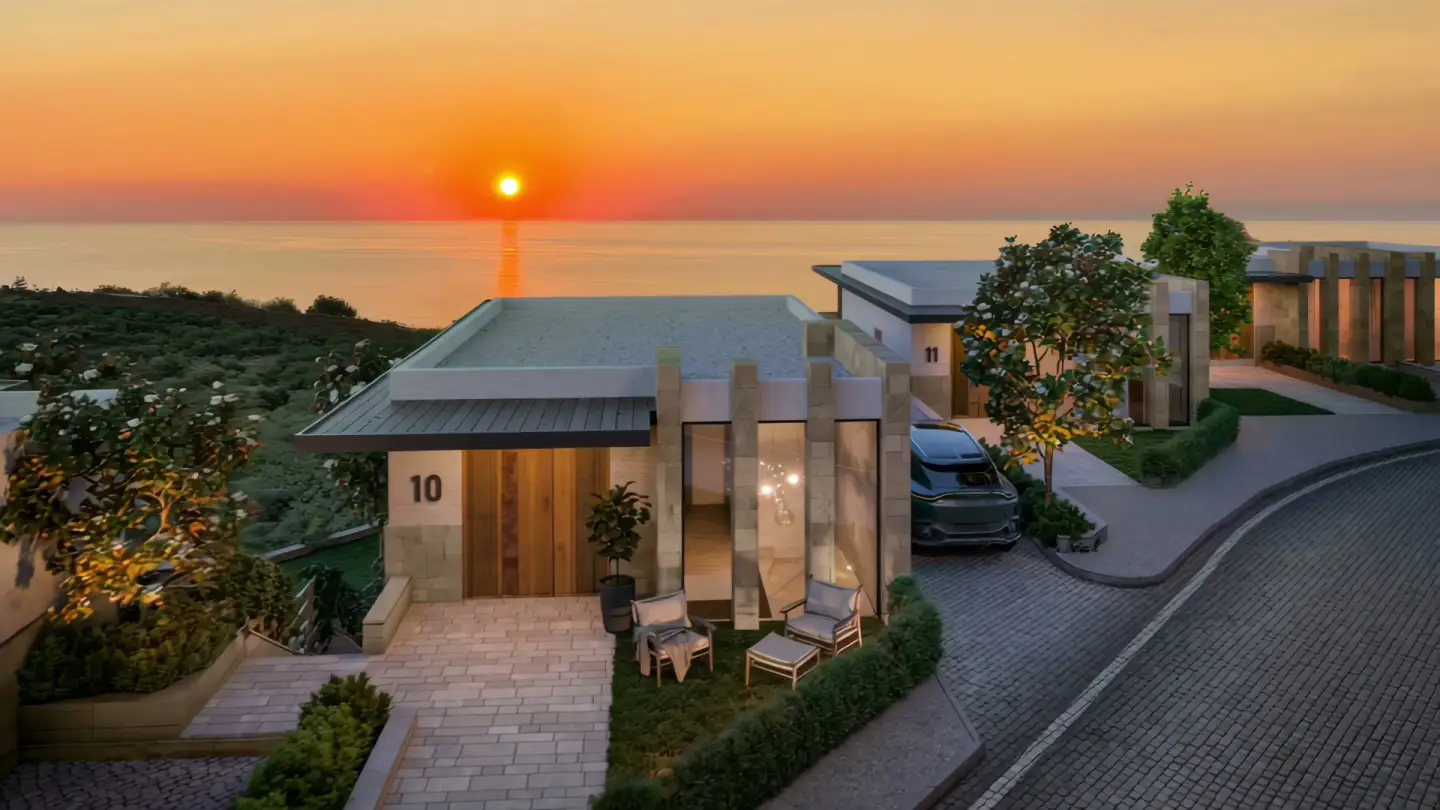 Sunset over the sea seen from the project